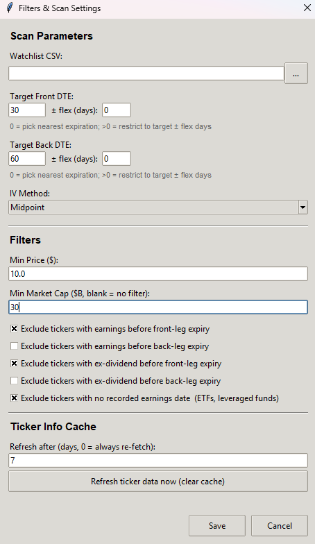 Tastytrade API Scan Settings and Filters